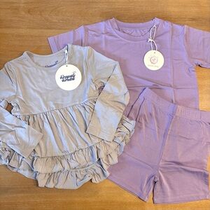Bundle: Bubble Baby Lavender 2pc Biker Set + Dragonfly Dreams Ruffle Top, 4T